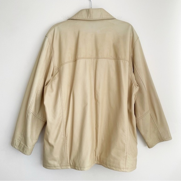 Vintage BFC Montreal Canada tan Leather Jacket medium mens cream button collar M - Picture 2 of 9